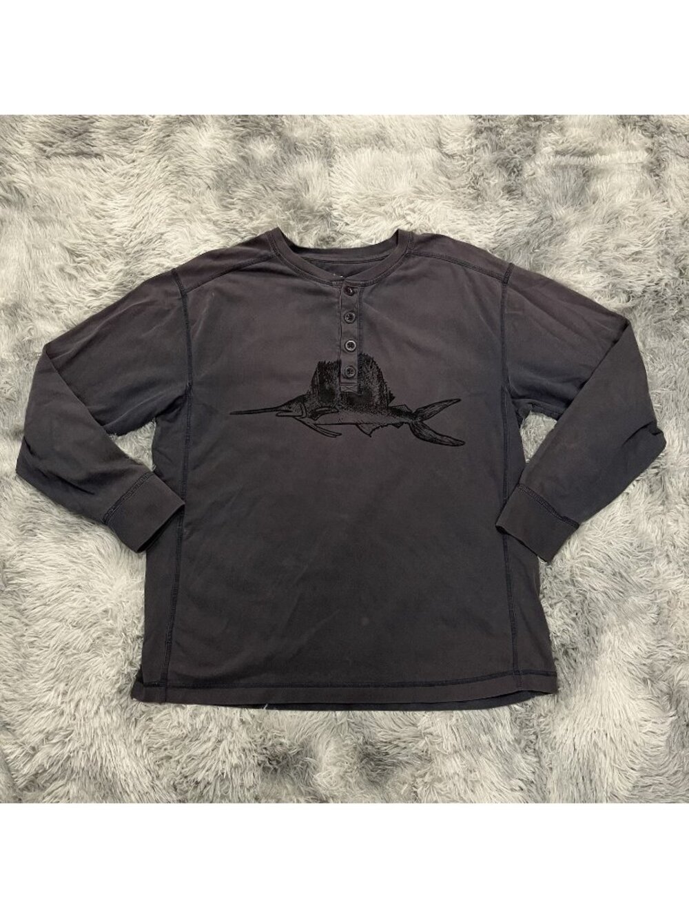 Reel Legends Sailfish Henley Long Sleeve Shirt L Performance Cotton - C32
